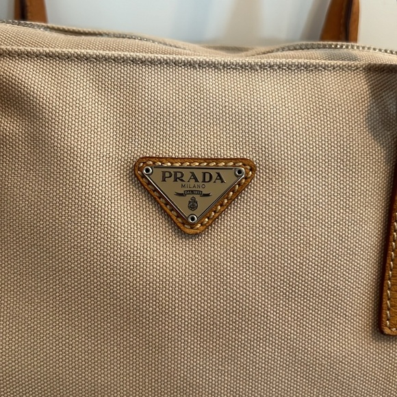 Authentic PRADA Vintage Canvas Leather Nappa Shoulder Tote Bag Beige Leather - Picture 7 of 10